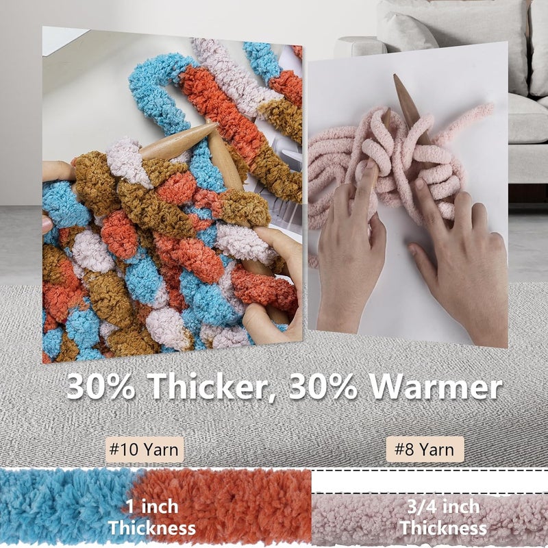 Cozyful خيوط سميكة للحياكة اليدوية - خيوط بطانية شنيلي سميكة #10، خيوط سميكة كبيرة الحجم للحياكة، خيوط حياكة سميكة ملونة، 8 كرات (25 ياردة 8 أونصات لكل كرة)، برتقالي&خردل&بيج - Image 3